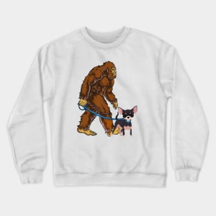 Funny Bigfoot Sasquatch Walking Chihuahua Crewneck Sweatshirt